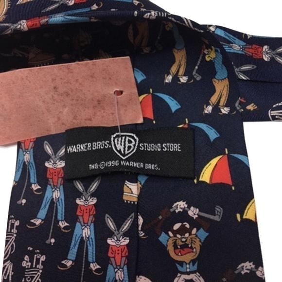 LOONIE Tunes Necktie Tie Bugs Bunny  Goofy Tasmanian Devil 100% Silk Golf Motif - Picture 4 of 9